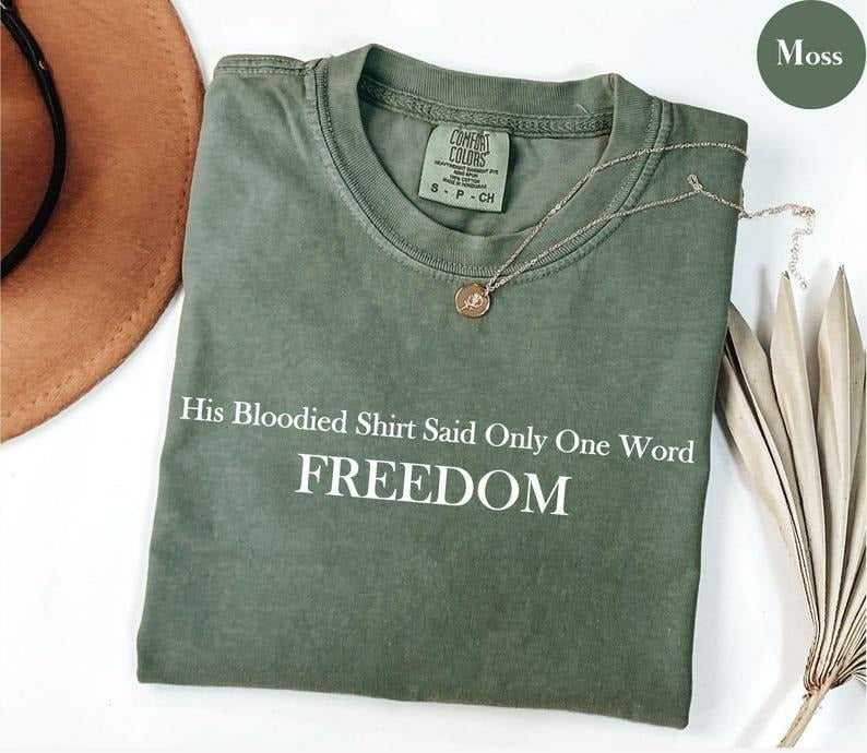 Comfort Color Justice for Charlie Kirk Shirt, His Blooded Shirt Said One Word Freedom, Prayers Up for Charlie T-Shirt,...