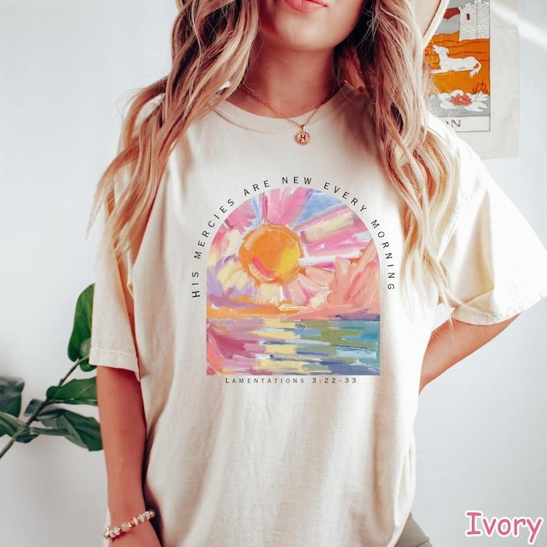 Comfort Colors  Christian Shirt His Mercies Are New Every Morning Bible Verse Shirt, Soft Cotton Crewneck Shirt for Men...