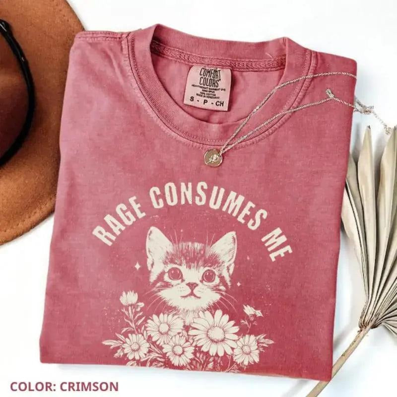 Comfort Colors "Rage Consumes Me" T-shirt, a cute cat meme tee with trendy style, cozy comfort, and playful humor,...