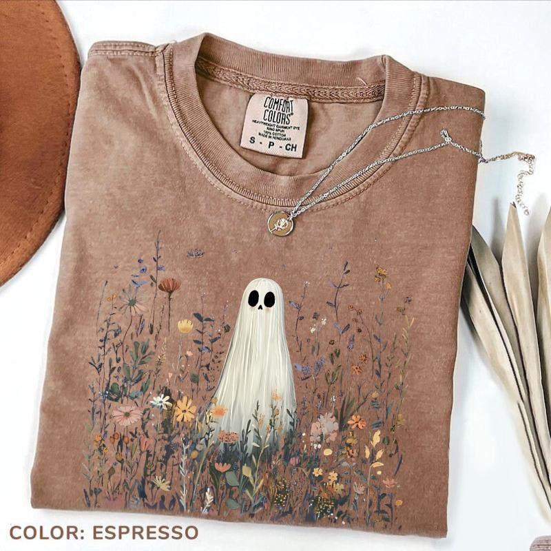 Comfort Colors  Vintage Ghost in Wildflowers T-Shirt, Floral Spooky Fall Tee, Cute Halloween Aesthetic Shirt for Men, For...