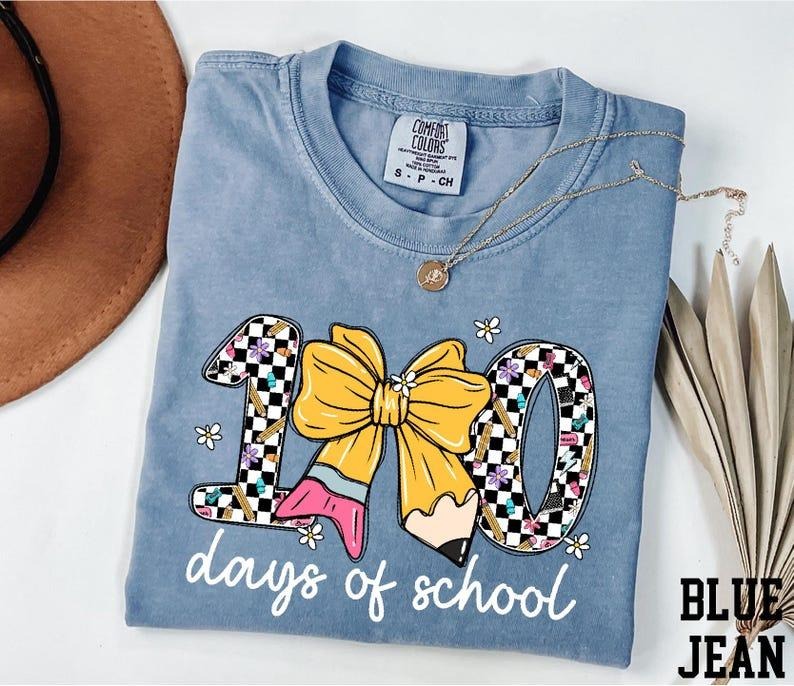 Comfort Colors 100 Days Of School T-Shirt, Checkered School Shirt, Celebration Shirt, Teacher Tee, Gift for Teacher,...