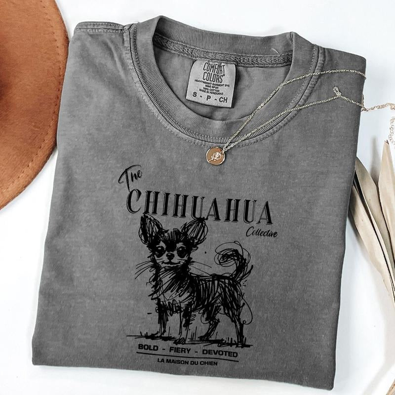 Comfort Colors Chihuahua T-Shirt, Elegant Chihuahua Tee, Dog Lover Shirt, Ink Sketch Chihuahua Shirt, Vintage Pet Graphic...