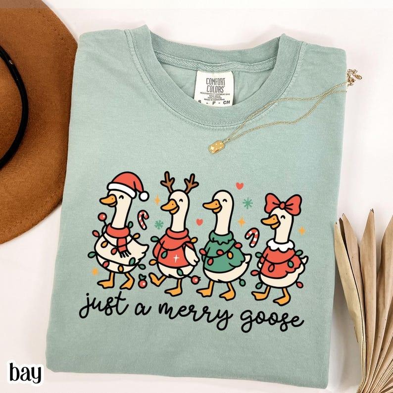 Comfort Colors Christmas Goose T-shirt Funny Holiday Santa Lights Tshirt Festive Jolly Goose Tee Merry Christmas Tshirt...