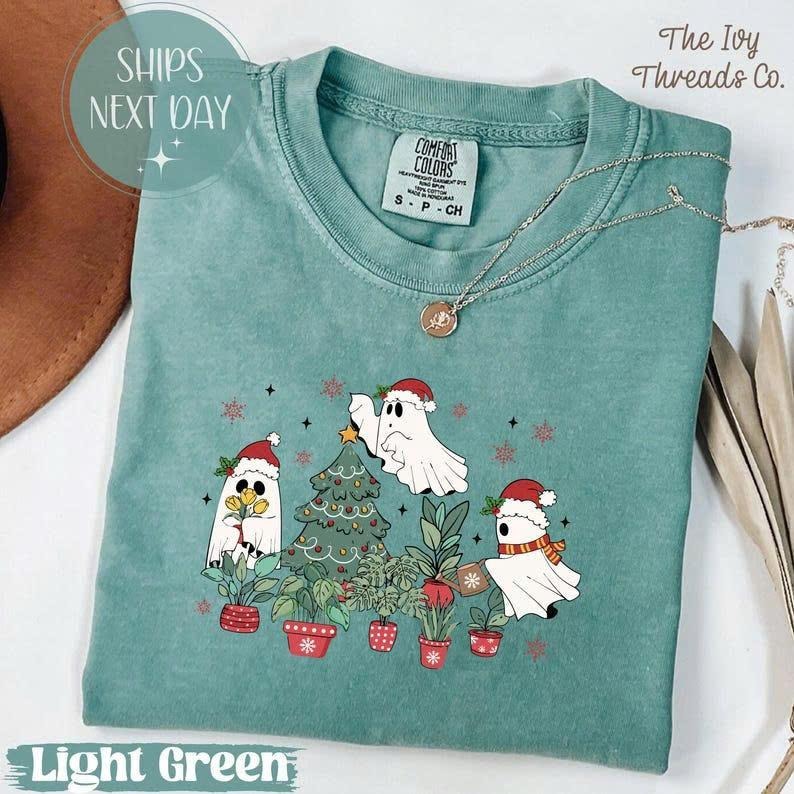 Comfort Colors Christmas Lights Cute Ghost ahirt, Christmas Ghost Shirt, Funny Christmas Ghost Shirt, Christmas Ghost...