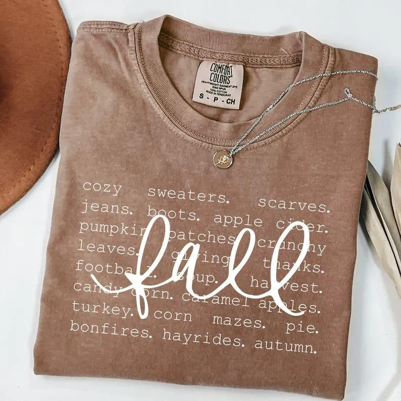 Comfort Colors Cozy Fall T-shirt - Sweatshirt - Hoodie: Autumn Season Favorite Word Comfort Colors Tee | PodTeesHub.com