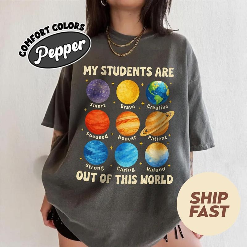 Comfort Colors Cute Teacher Shirt, Outer Space Back to School Educator Tee, Space Teacher Appreciation, Planets...