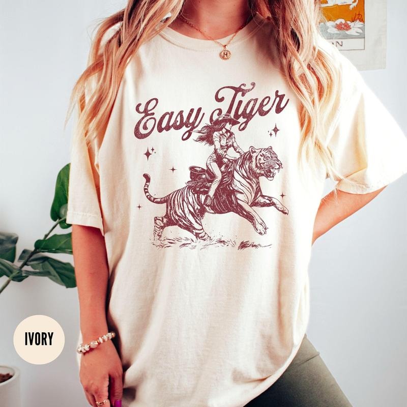Comfort Colors Easy Tiger Tee Comfort Colors T-Shirt, Cowgirl Vintage Tiger T-Shirt, Tee, Retro Boho Hippie Shirt,...