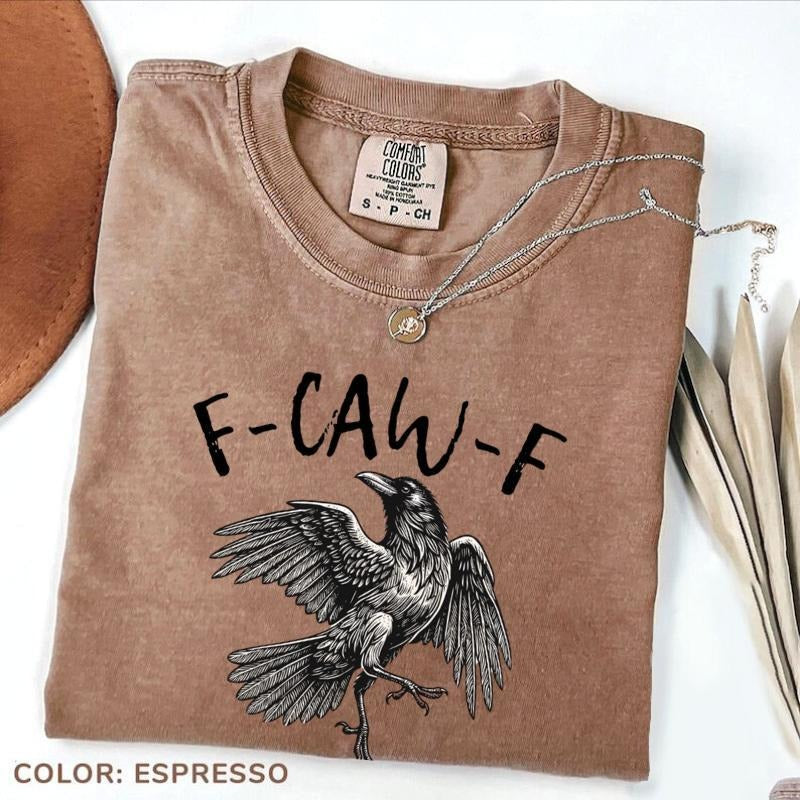 Comfort Colors F-Caw-F T-Shirt, Halloween TShirt, Fall Shirt, Raven Crow Funny Tee Women's Print Short Sleeve Shirts...