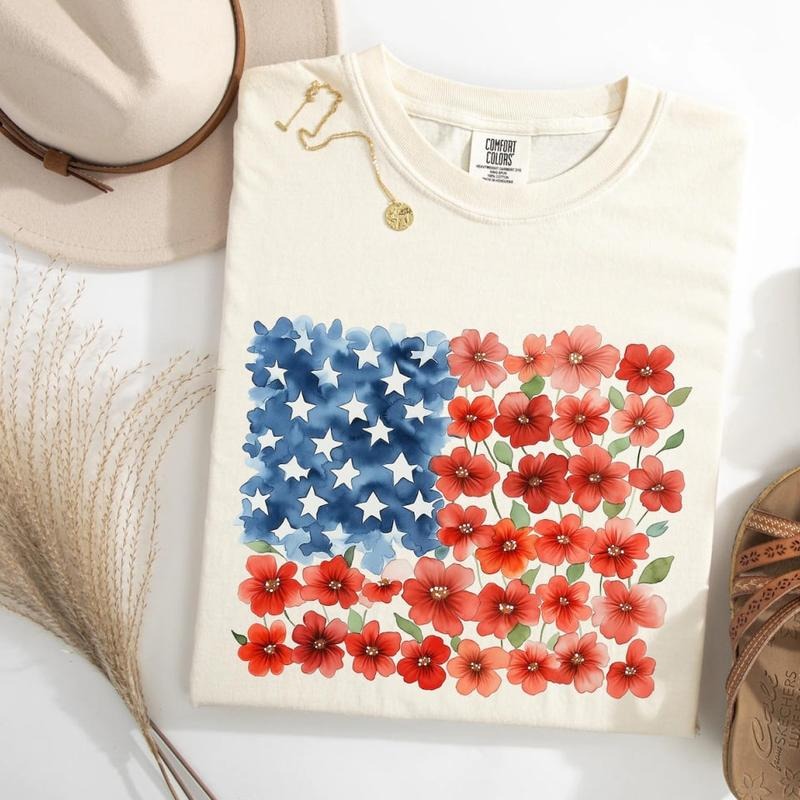 Comfort Colors Floral American Flag Shirt, 4th of July Shirt, Patriotic Shirt, Independence Day Shirt, Floral American...