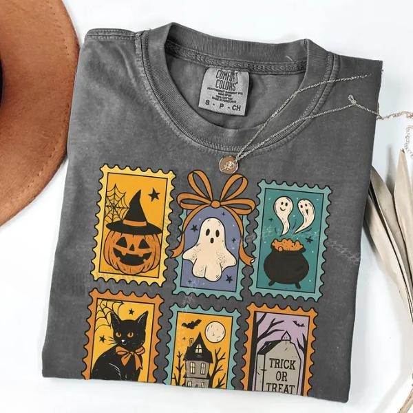 Comfort Colors Halloween Cute Ghost Pumpkin Cat Shirt, Cute Ghost TShirt, Retro Ghost Tee, Fall Spooky Cat shirt Hoodie,...