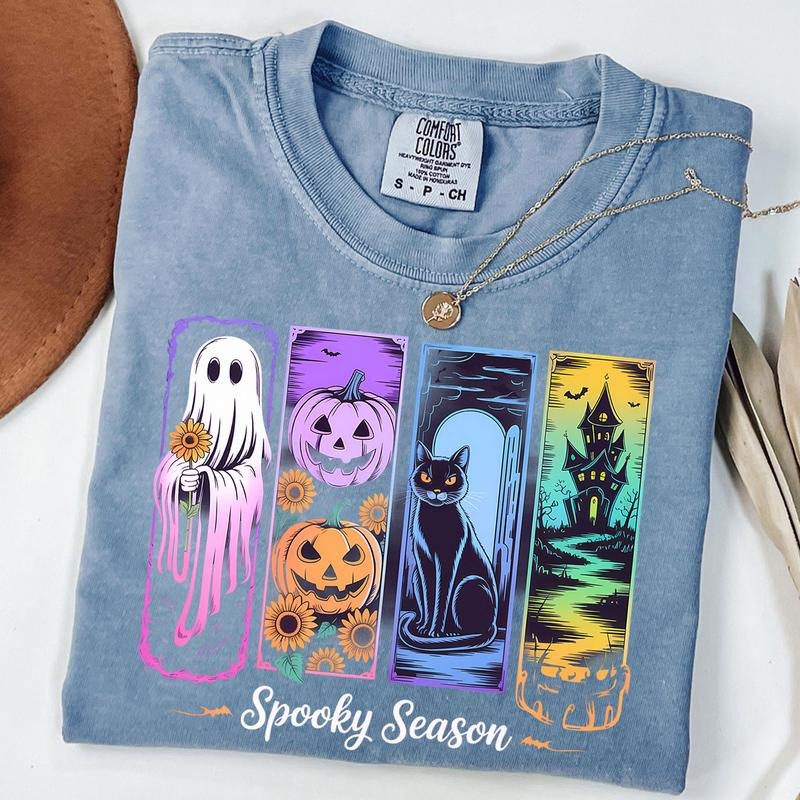 Comfort Colors Halloween Cute Ghost Pumpkin Cat Shirt, Spooky Season Tee, Cute Halloween Shirt, Unisex T-Shirt Hoodie,...