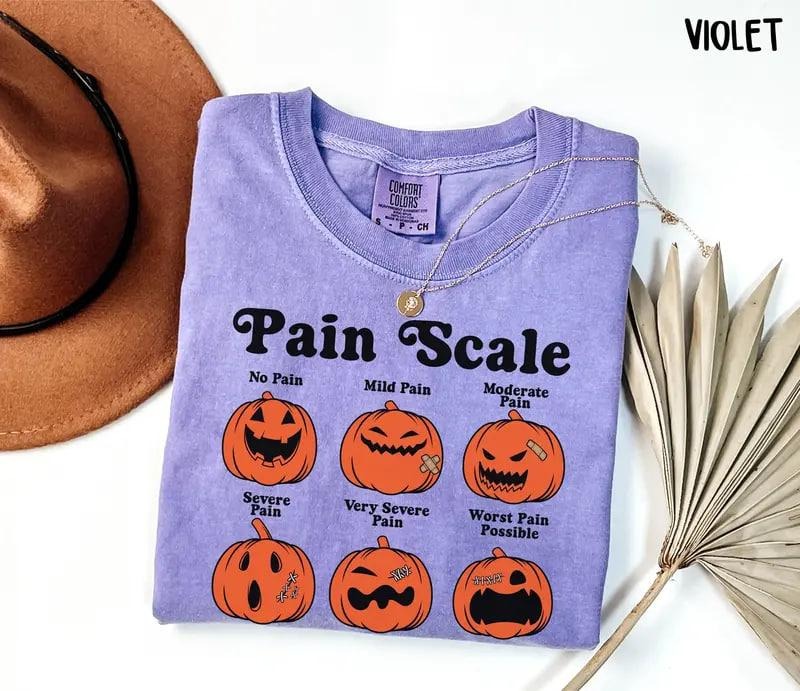 Comfort Colors Halloween nurse shirt with pumpkin pain scale, great gift for pediatric, NICU, and registered nurses...