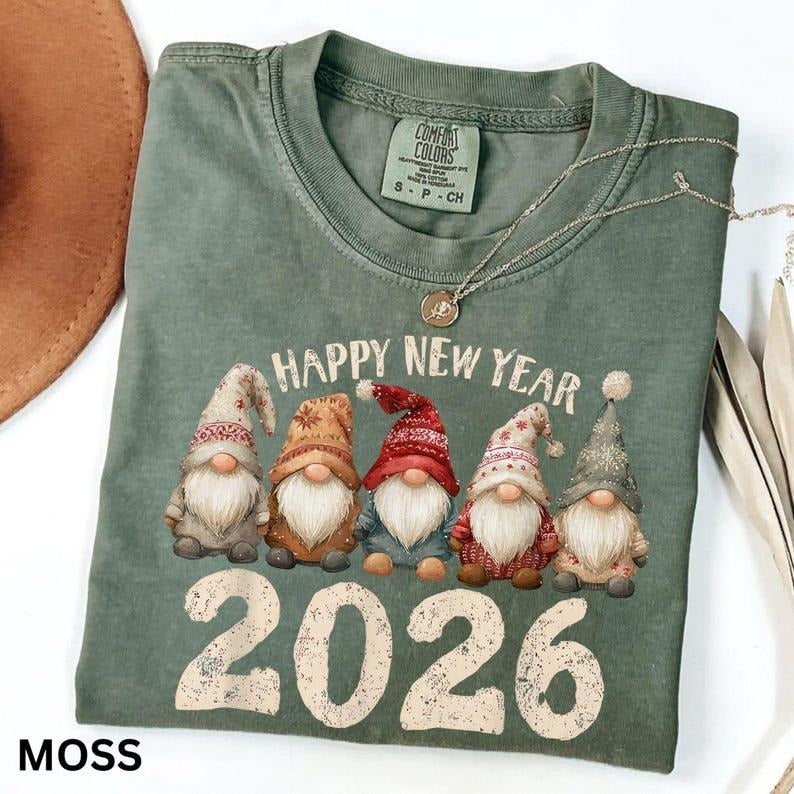 Comfort Colors Happy New Year 2026 T-Shirt, Gnome New Year Tee, Cute New Year Top, Holiday Party Shirt Hoodie, Sweatshirt