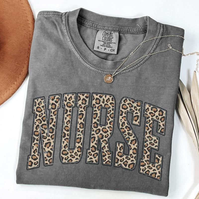 Comfort Colors Leopard Nurse T-shirt, Nurse Shirt, Nurse Life Shirt, RN Tee, Nursing School T-shirt, Unisex T-Shirt...
