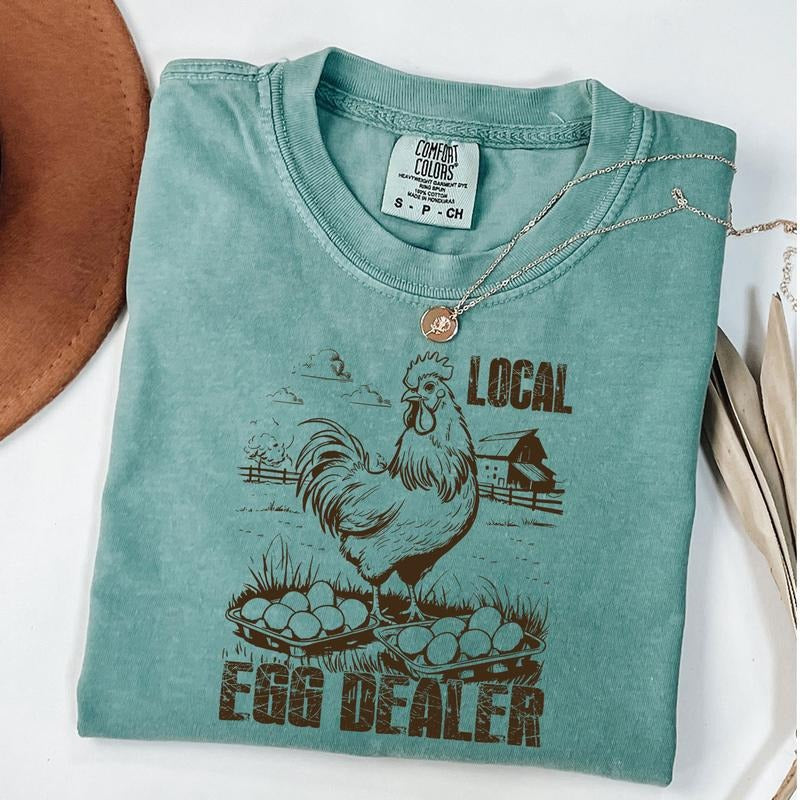 Comfort Colors Local Egg Dealer Shirt, Retro Funny Chicken Shirt, Funny Easter T-shirt, Chicken Lady Tee, Farmhouse...