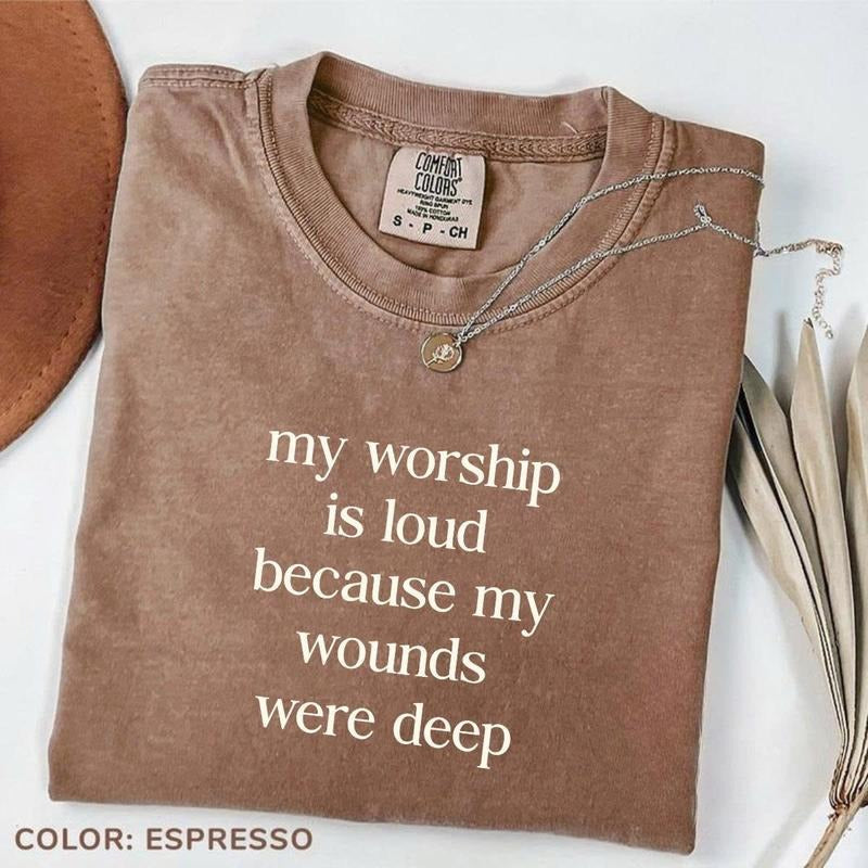 Comfort Colors My Worship Is Loud T-Shirt, Preppy Christian T-Shirt for Women, Faith-Based Bible Verse Tee, Jesus Quote...