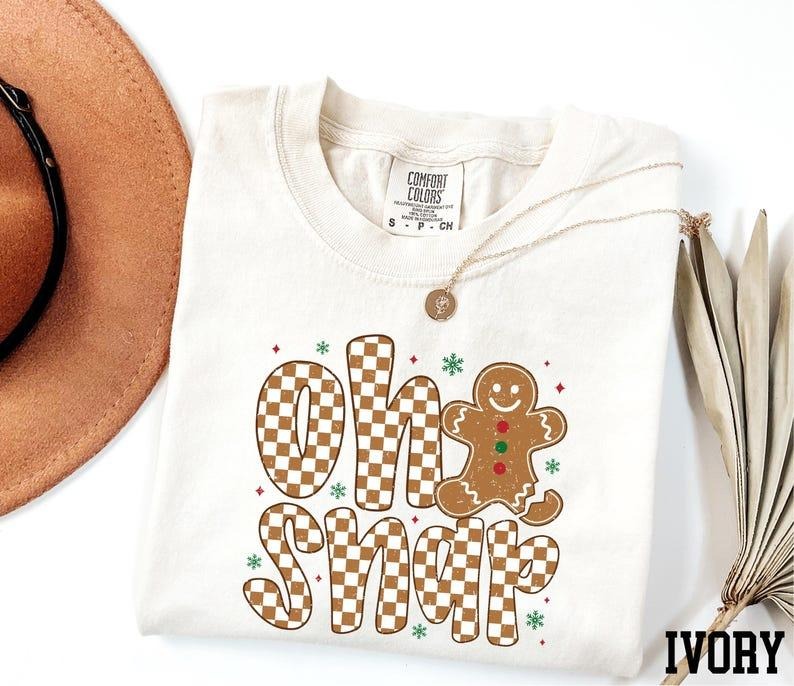Comfort Colors Oh Snap T-Shirt, Gingerbread Shirt, Funny Christmas Shirt, Checkered Christmas Shirt, Xmas Holiday Tee,...