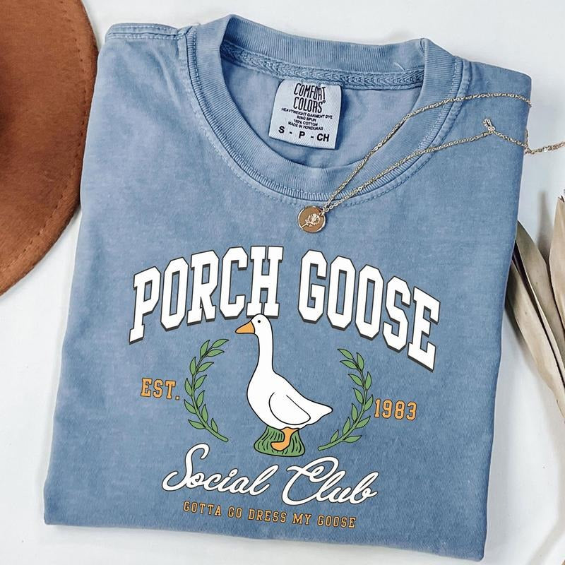 Comfort Colors Porch Goose Social Club Shirt, Goose Lover Gift, Silly Goose T-Shirt, Porch Goose Shirt, Gift for Her...