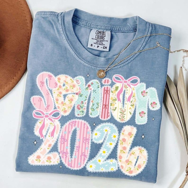 Comfort Colors Preppy Senior 2026 T-Shirt, Floral Senior Coquette Bow Shirt style 02 Hoodie, Sweatshirt | PodTeesHub.com
