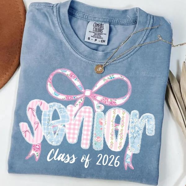 Comfort Colors Preppy Senior 2026 T-Shirt, Floral Senior Coquette Bow Shirt Hoodie, Sweatshirt | PodTeesHub.com