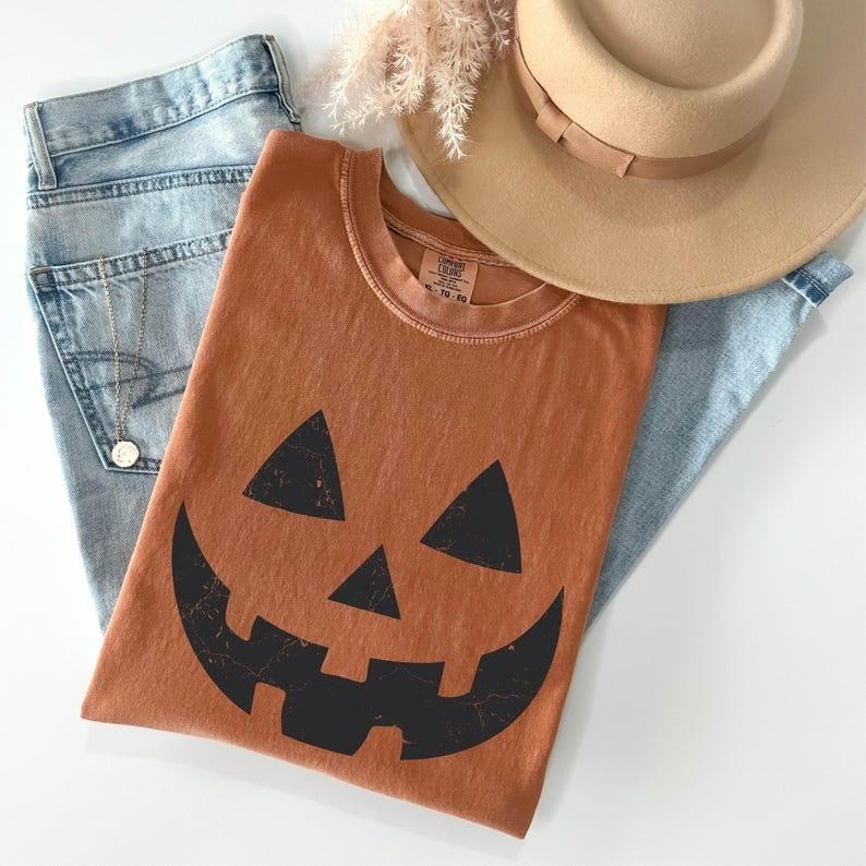 Comfort Colors Pumpkin Face Shirt - Retro Pumpkin Face Shirt - Fall Spooky pumpkin Shirt - Spooky Season Halloween Shirt