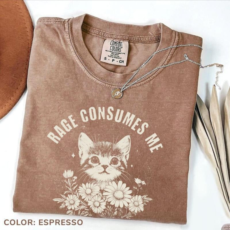 Comfort Colors Rage Consumes Me T-Shirt, Funny Cat Meme Tee, Trendy Cute Shirt, Aesthetic Soft Top, Gift for Women for...