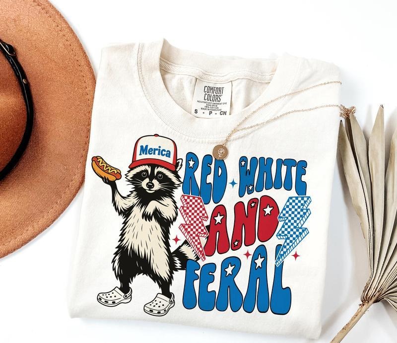 Comfort Colors Red White And Feral Shirt Funny Usa Raccoon Tee With Hotdog Perfect For 4th Of July Shirt, 4th Of July...