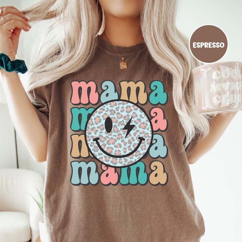 Comfort Colors Retro Mama Smiley T-Shirt, Smiley Face Mama T-Shirt, Mother's Day T-Shirt For Mom, Mom Shirt, Pregnancy...