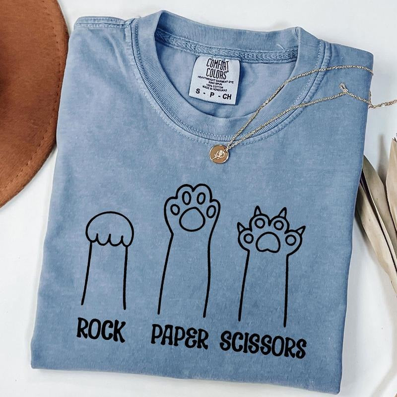 Comfort Colors Rock Paper Scissors Shirt, Funny Cat Paw Shirt, Unisex Crewneck Shirt for Cat Lover, Cat Owner Shirt, Gift...
