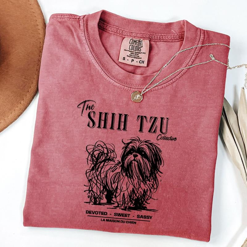 Comfort Colors Shih Tzu T-Shirt, Elegant Shih Tzu Tee, Dog Lover Shirt, Ink Sketch Shih Tzu Shirt, Vintage Pet Graphic...