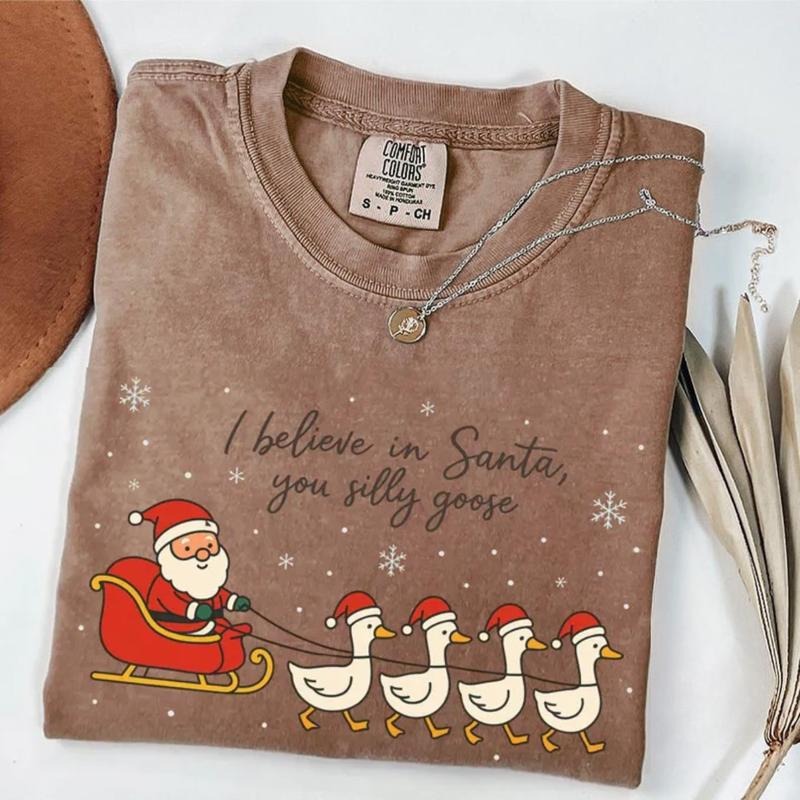 Comfort Colors Silly Goose Christmas Shirt, I Believe in Santa Tee, Santa Clause Goose Shirt, Funny Xmas Shirt, Silly...