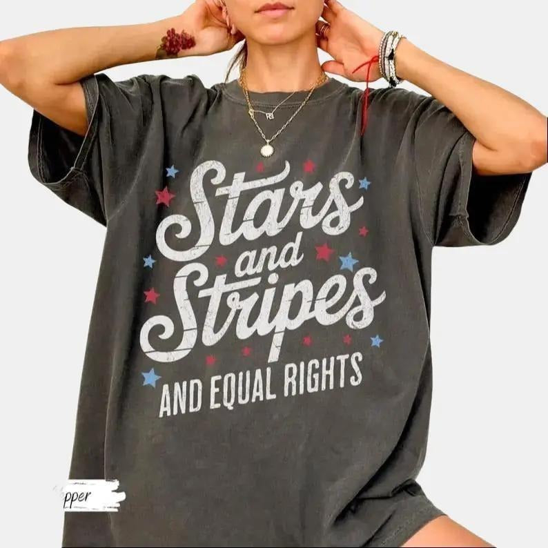 Comfort Colors Stars Stripes And Equal Rights Shirt, Retro 4th Of July T-shirt, Liberal American Sweatshirt, Feminist...