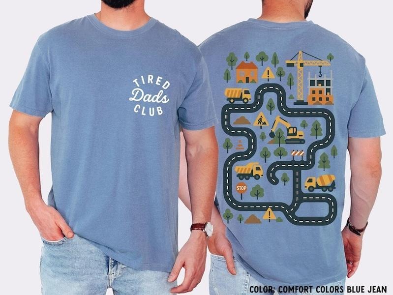 Comfort Colors Tired Dads Club Shirt, Construction Dad Shirt, Play Cars On Dads Back, Mat Road Car Race Track Shirt,...