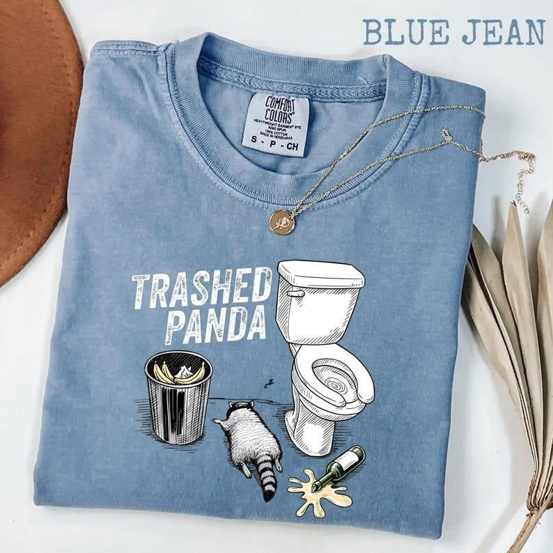 Comfort Colors Trashed Panda Funny Drunk Raccoon T-shirt, Hilarious Animal Humor Gift, Vintage Raccoon Graphic Tee...