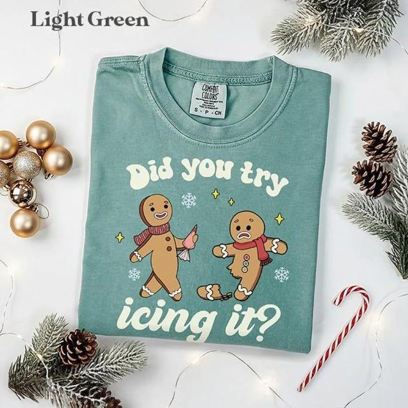 Comfort Colors Try Icing It Funny Christmas Shirt, Gingerbread Humor Tee, PT Physical Therapist Athletic Trainer Xmas...