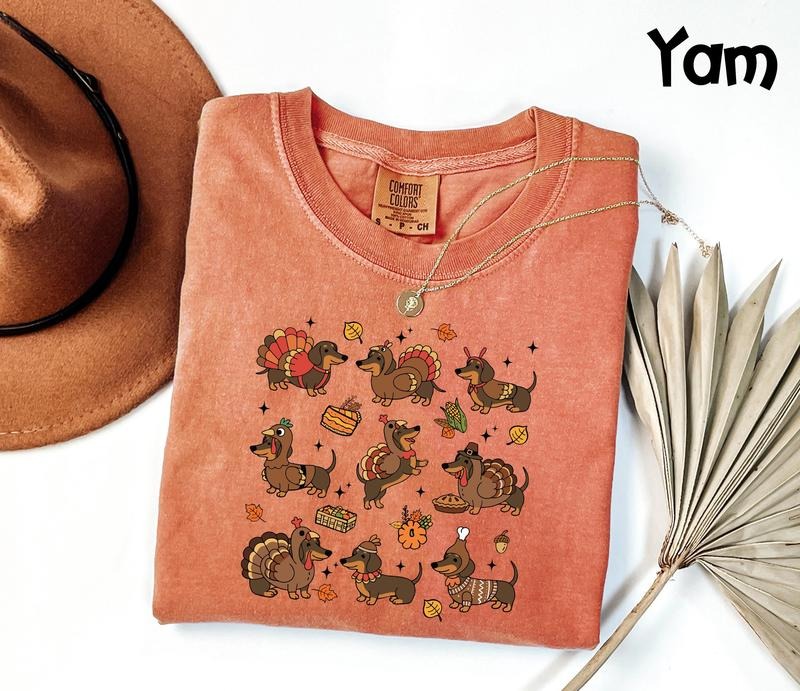 Comfort Colors Turkey Dog Tee, Cute Wiener Dog Thanksgiving Top, Dachshund Lover Shirt, Funny Turkey Costume Dog Tee...