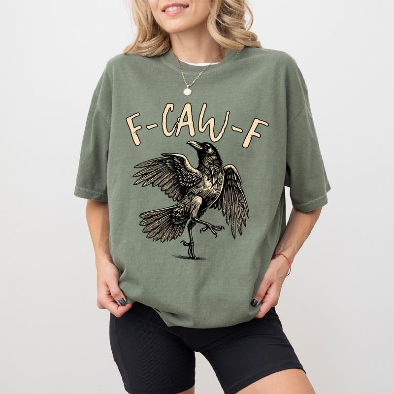 Comfort Colors Vintage Funny Crow T-Shirt, F-caw-f Raven Tee, Black Crow Graphic Shirt, Funny Gothic Raven Outfit, Raven...