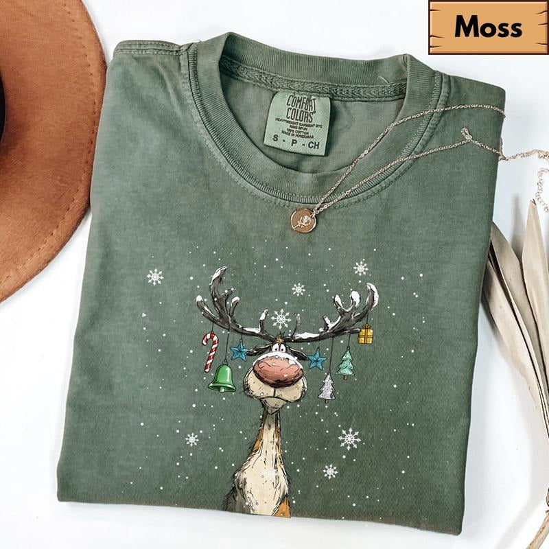 Comfort Colors Vintage Reindeer Shirt, Cute Christmas Shirt, Retro Reindeer Shirt, Merry Christmas Shirt, Christmas...