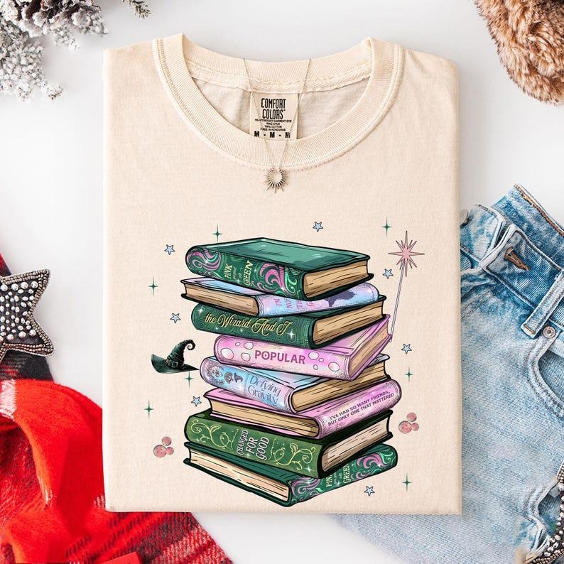 Comfort Colors Wicked Changed For Good Book Shirt, Defy Gravity Broomstick Magic Wand Crewneck, Fun Popular Literary...