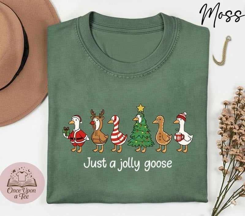 Comfort Just a Jolly Goose Christmas T-Shirt, Funny Santa Tee, Christmas Just A Jolly Goose Shirt, Xmas Jolly Goose...