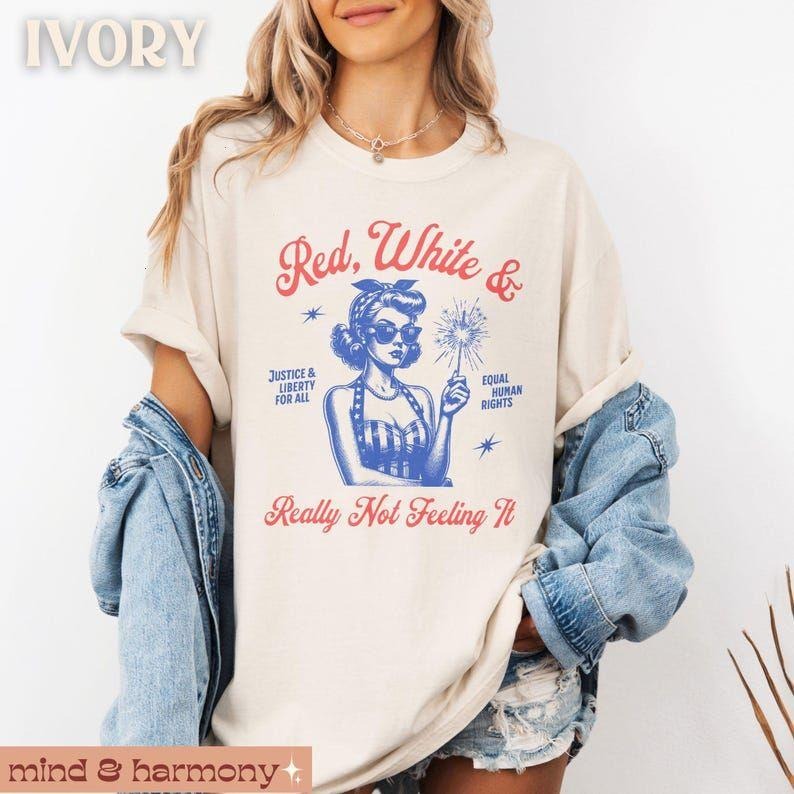 Comfort color Red White Blue Anti Fourth of July Protest Shirt Political Retro T-Shirt Funny USA Graphic Tee America...