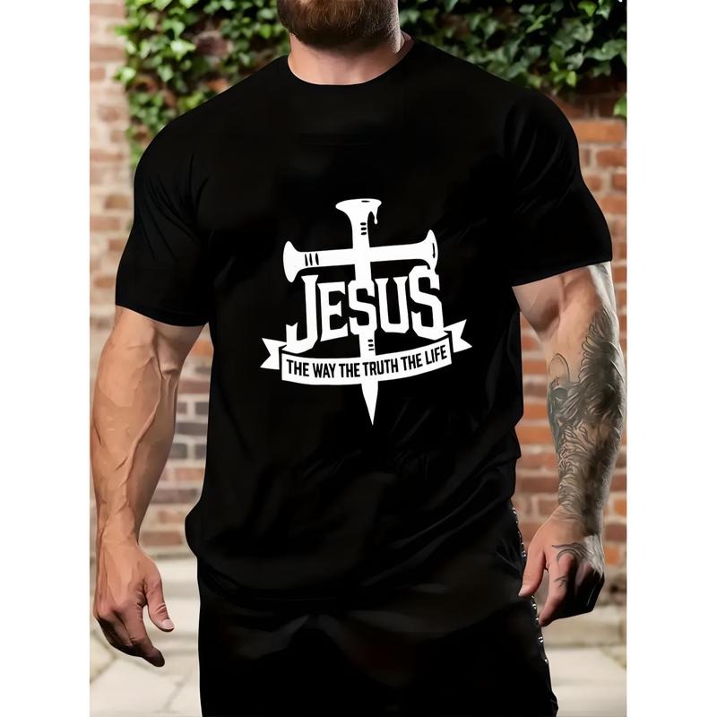 Comfortable Cross Letter Pattern Mens T Shirt With Round Neck And Short Sleeves Ideal For Casual Wear And Special...