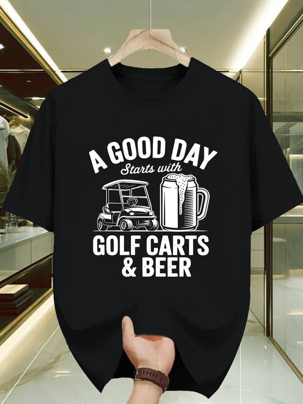 Comfortable Men's Golf Cart and Beer Graphic Tee Perfect for Casual Weekend Outings Featuring Sporty Design Breathable...