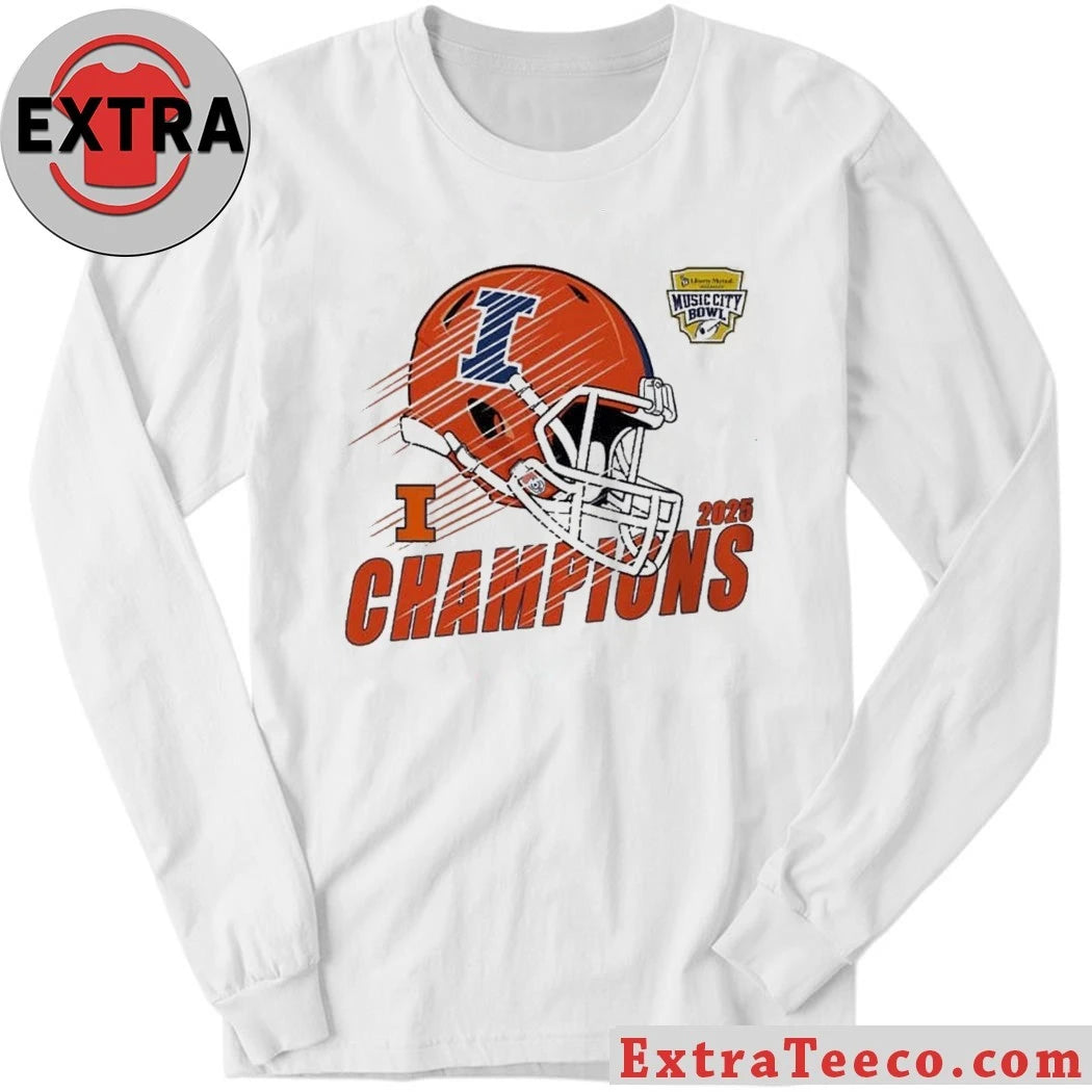 Commemorative t-shirt for the Illinois Fighting Illinois football team’s 2025 Music City Bowl championship