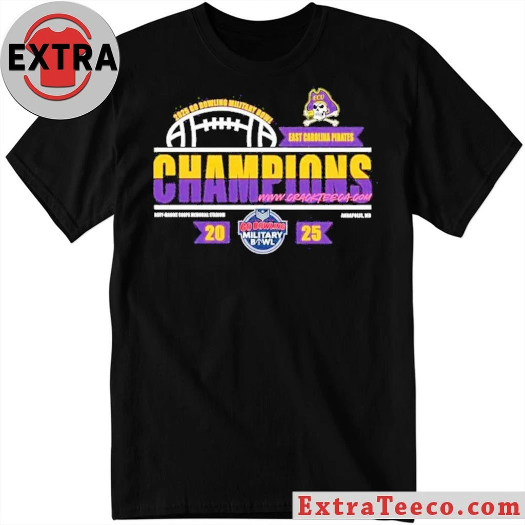 Congrats East Carolina Pirates 2025 Go Bowling Military Bowl Champions Logo T-Shirt