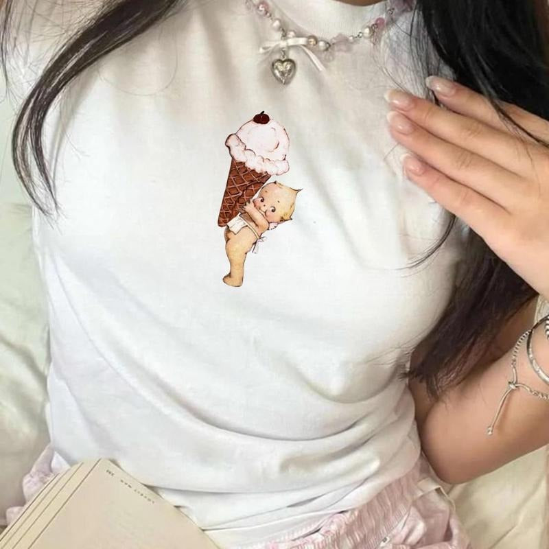 Coquette Baby Tee - Kewpie Ice Cream Soft Girl - Cottagecore Y2K Graphic Baby Tee