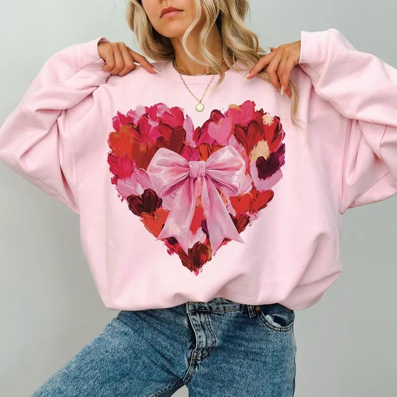 Coquette Brushstroke Valentines day Heart Sweatshirt, Valentine Sweatshirt, Girls Valentine Sweatshirt, Valentine Heart...