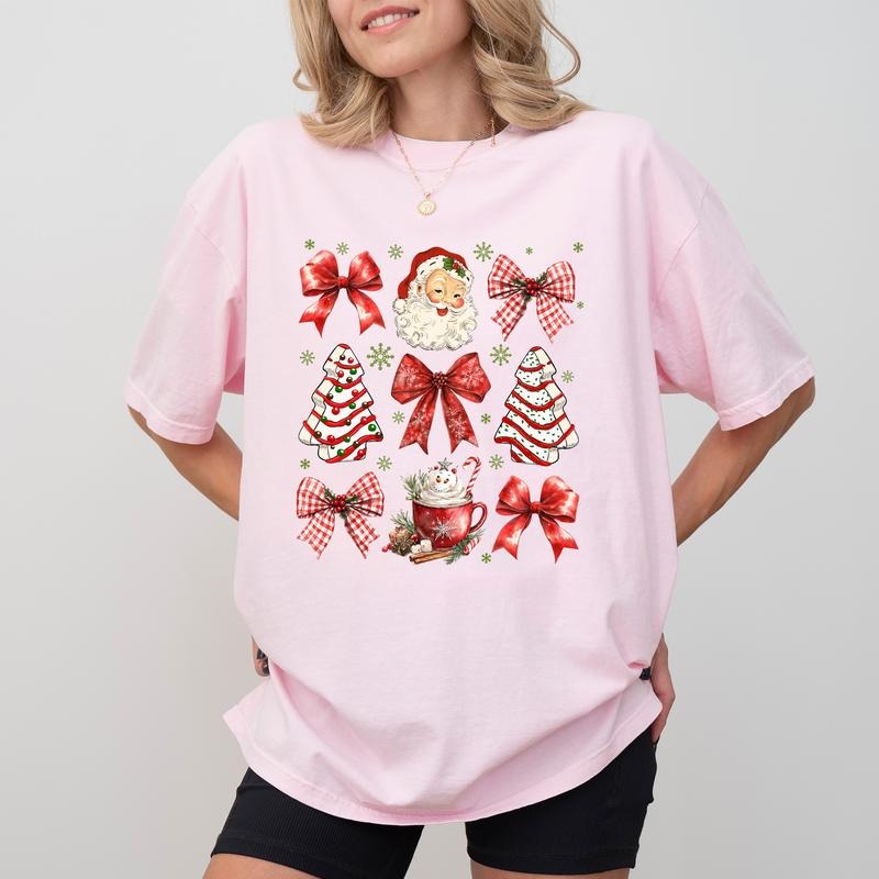 Coquette Christmas Comfort Colors Shirt, Vintage Christmas Vibes Graphic Tee, Retro Holiday Season Unhinged Tees,...