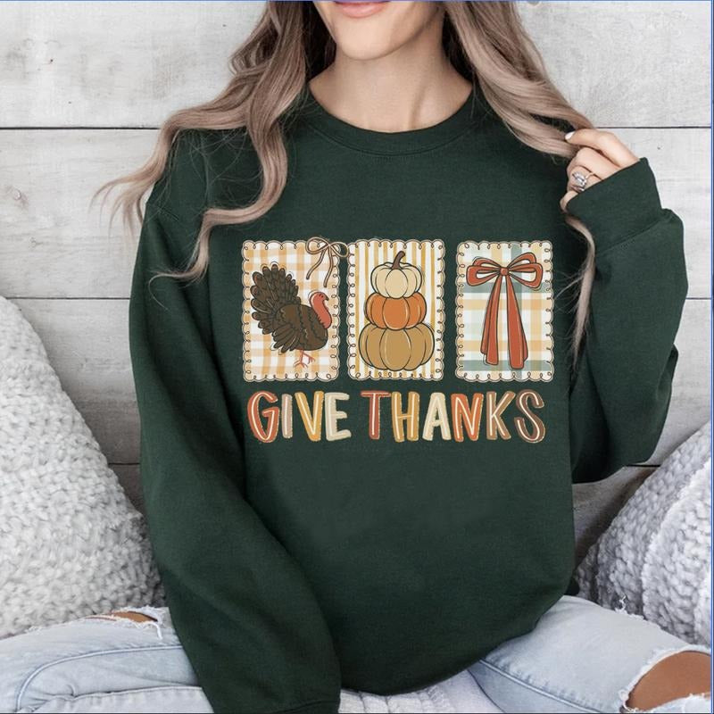 Coquette Give Thanks Thanksgiving Turkey Cozy Sweatshirt, Three Frames Bow Preppy Brush Stroke Tee, Fall Retro Trendy...