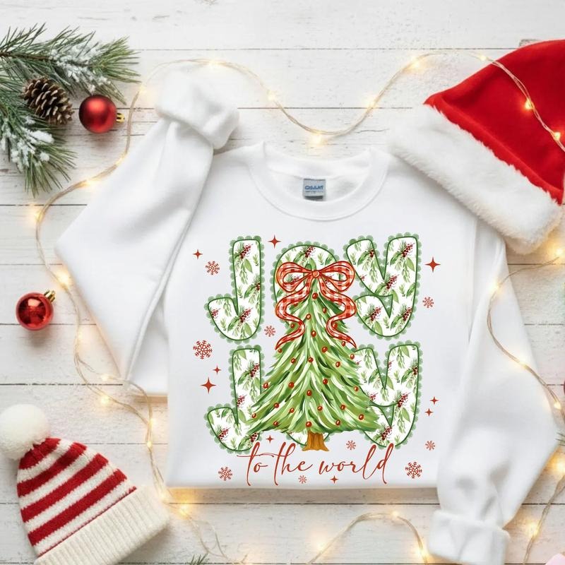 Coquette Green Floral Jesus Christmas Joy To The World Sweater, Checkered Christian Bible Verse Nativity Scene...
